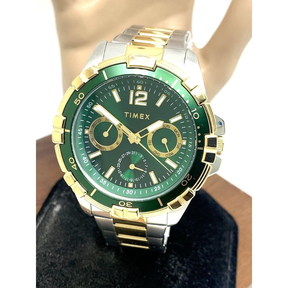 Timex Men's Watch TW2V78700 Quartz Green  Dial Two Tone Stainless Steel 45mm